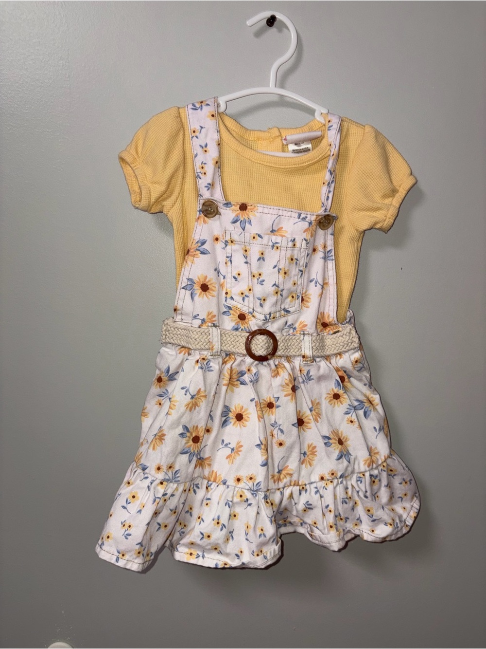 Little Lass White Overalls Yellow Top Sunflower Dress Ruffle Hem Girls 2T